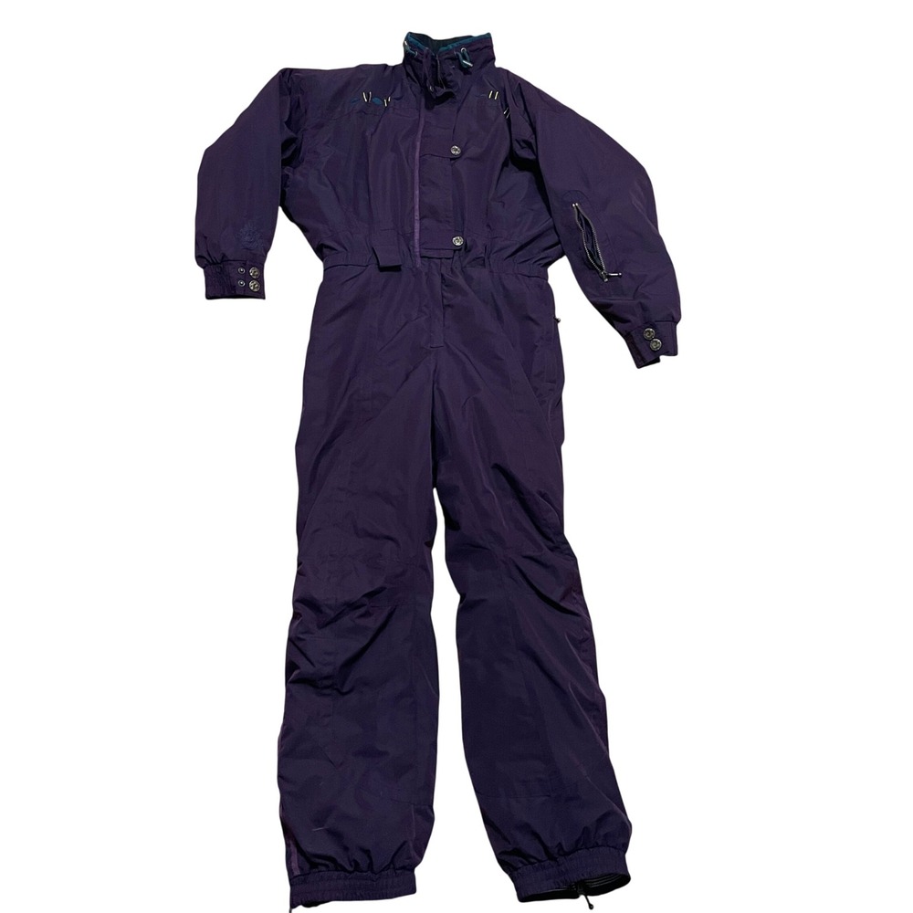 VTG 90s Nordica Sport System Womens 14 Purple Embroidered Ski Snowsuit One Piece